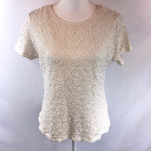 Calvin Klein Tops - Calvin Klein Cream Textured Short Sleeve Top Large